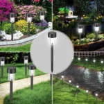 Veliki set od 10 komada solarnih ubodnih lampi koje pružaju elegantno belo osvetljenje za obeležavanje staza prilaza i ivica bašte
