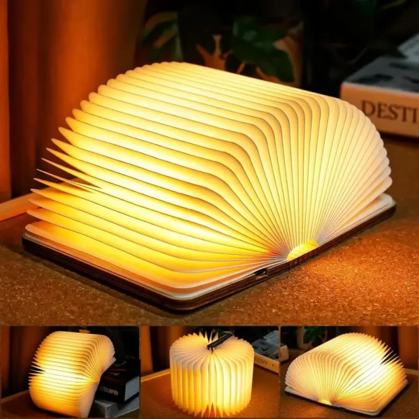 Noćna lampa u obliku knjige koja se rasklapa i svetli toplom svetlošću