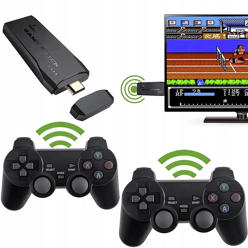 Zaboravite na stare kablove i kertridže M8 retro konzola se jednostavno povezuje putem HDMI stika i dolazi sa dva bežična džojstika za modernu udobnost i igru bez ograničenja